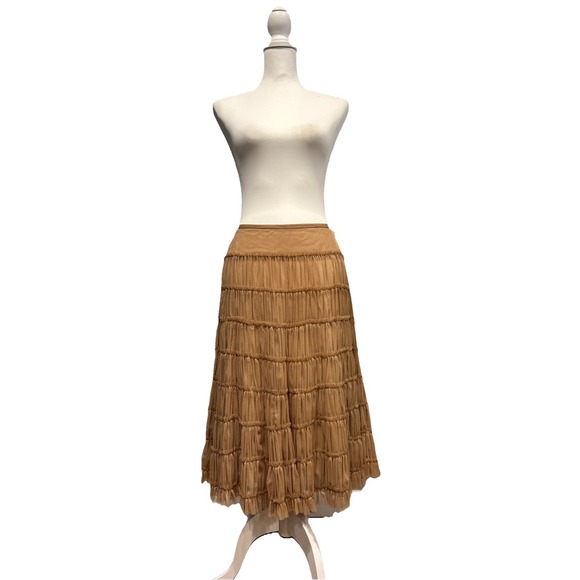 WD NY Tan Tulle Pleated Ruffle Lined‎ Skirt 4 - Picture 1 of 7